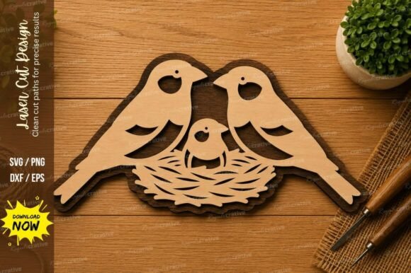 Bird Family SVG Nesting Birds Laser