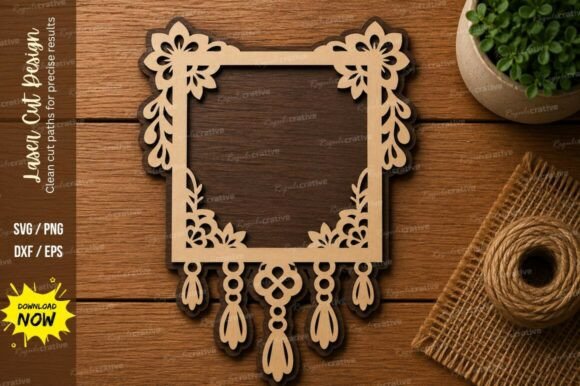 Boho Hanging Frame SVG Floral Laser Design
