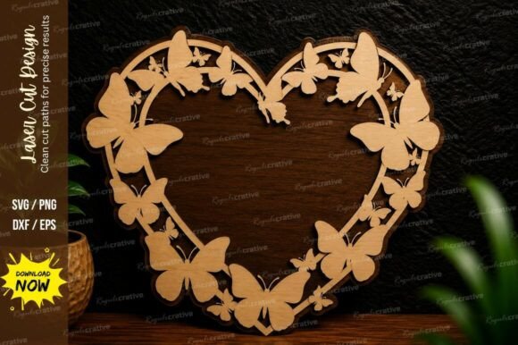 Butterfly Heart Frame Laser Cut SVG: A Premium Design for Precision and Creativity