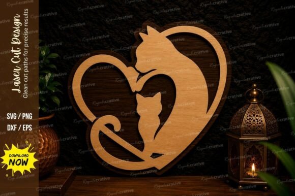 Cat Heart Laser Cut SVG Design – Premium Quality for Precision Projects