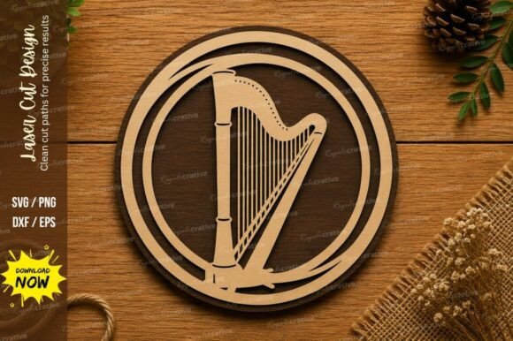 Classic Harp Circle SVG Musical – A Premium Laser Cutting Design for Creative Projects