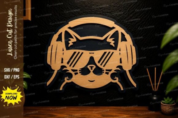 Cool Cat Headphones Laser Cut SVG Design for Creative Projects