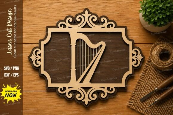 Decorative Harp Frame SVG: An Elegant Laser Cutting Design for Creative Projects