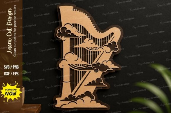 Fantasy Harp Scene Laser Cut SVG Design – A Premium Quality Choice for Creative Projects