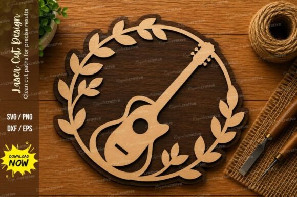 Guitar Laurel Wreath SVG for Laser Projects