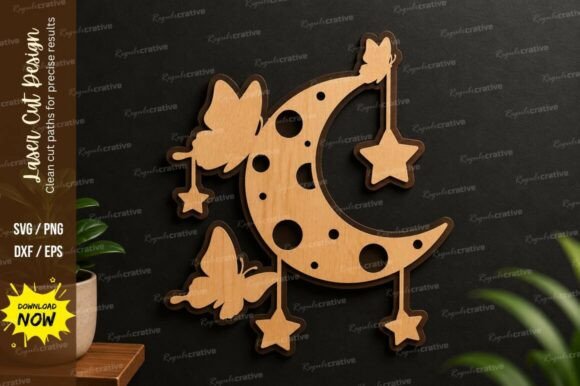 Moon Butterfly Stars Laser Cut Svg