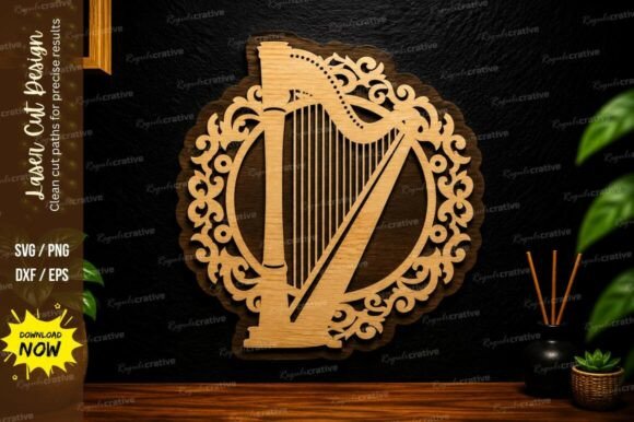 Round Harp Ornament Laser Cut SVG Design